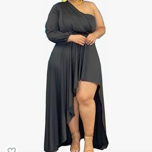 Black One Shoulder Asymmetric Dress